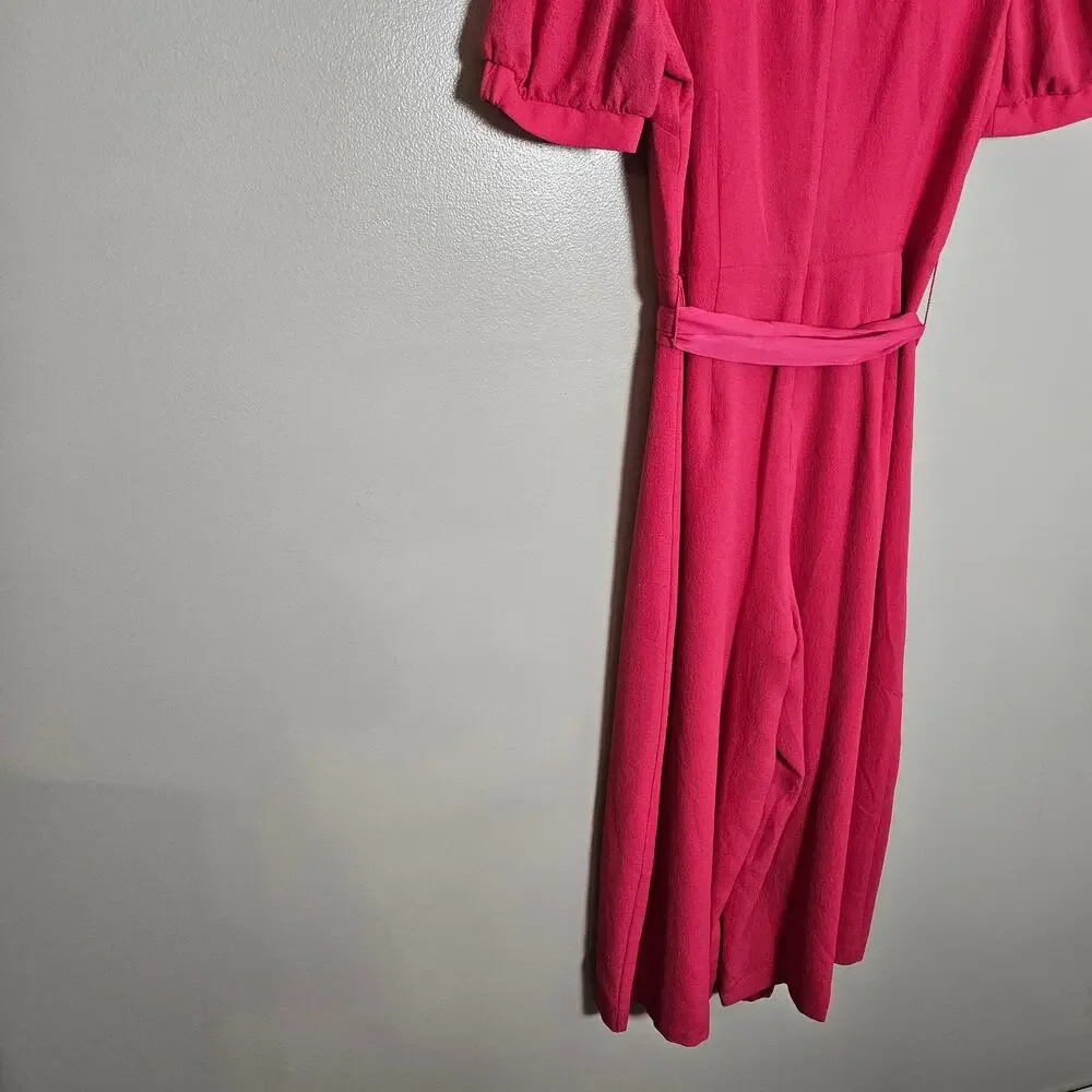 NWOT Eliza J Jumpsuit Hot Pink Faux Wrap Crop Wide Leg Sz 2 - Picture 11 of 16